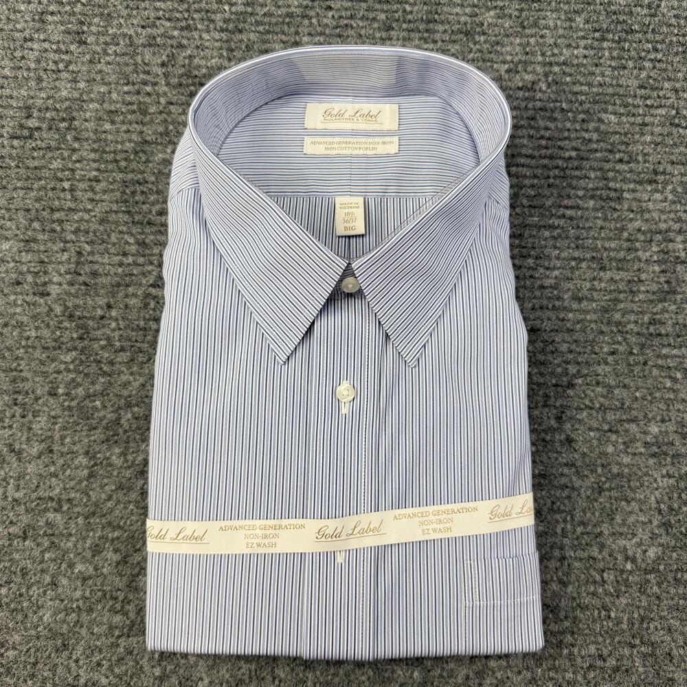 Roundtree & Yorke Dress Shirt Mens 18.5 36/37 Big Man Blue Stripe Gold Label